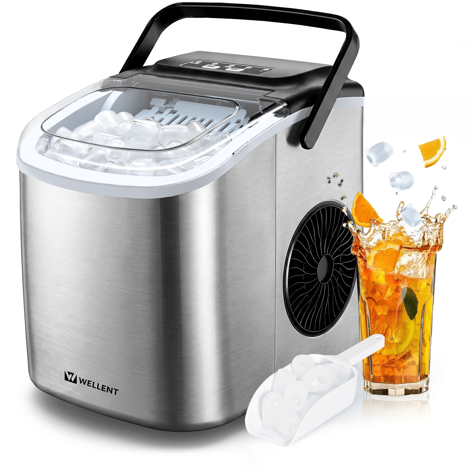 Máquina de cubitos de hielo LEENON, productora de cubitos de hielo de 12 kg, 8 cubitos listos en 6 minutos, máquina de cubitos de hielo negra con asa portátil, 12 kg/24 H, máquinas de cubitos de hielo autolimpiables