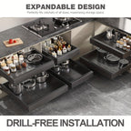 Juego de 4 organizadores extraíbles para gabinetes, cajones extensibles y ajustables (32.0cm-52.07cm de ancho), instalación sin taladro con adhesivo fuerte, estante deslizante de acero al carbono inoxidable, capacidad de carga de 27.22 kg