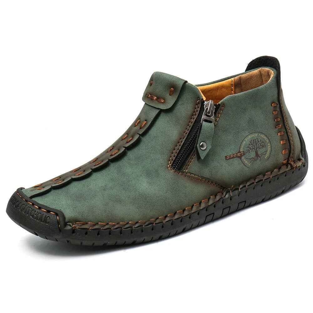 Botas de hombre con cremallera de costura, estilo vintage, suela de goma, zapatos de exterior tipo mocasín