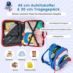 Juego de Equipaje Infantil de 2 Piezas + Mochila, Maleta con Ruedas de 12"+18" y Carcasa Impermeable, Equipaje para Niños y Niñas con Tema de Astronauta (Tema Astronauta)