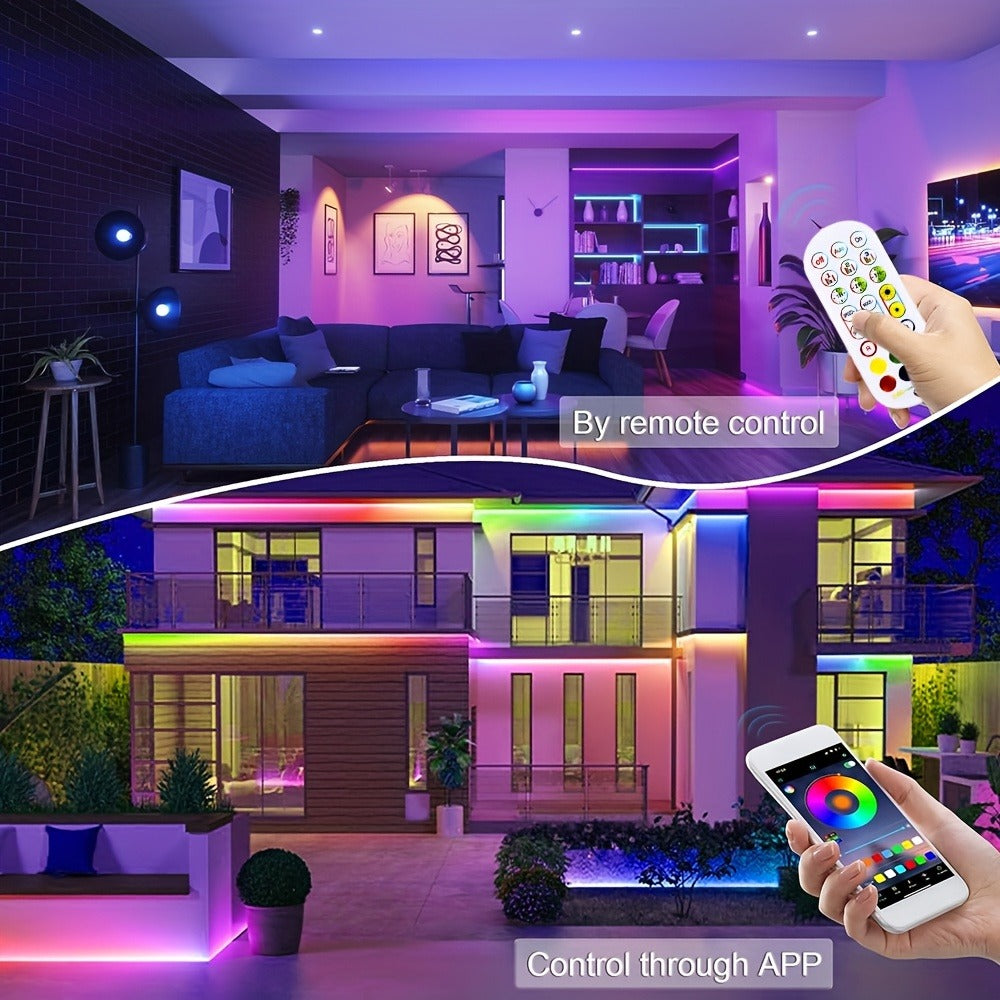 Tira de luz LED neón regulable de 5/10 metros, función, tira de luz neón RGB para juegos con sincronización de música controlada por aplicación, fuente de alimentación estándar europeo, adecuada para uso en interiores, cocina, sala de estar, techo de dorm