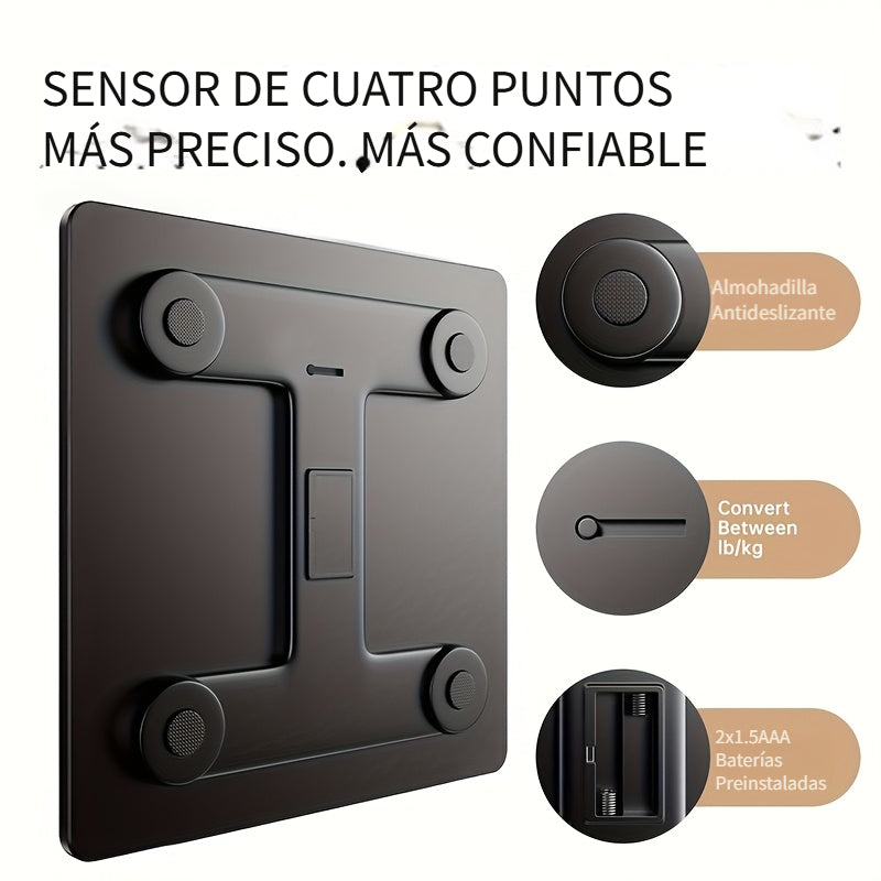 Báscula de baño de alta precisión, báscula electrónica de cuerpo con pantalla LCD ultradelgada con visualización de temperatura, inicio automático al pesar, pesaje hasta 180 kg, cambio de unidad LB/KG, diseño de plataforma de vidrio templado antideslizant
