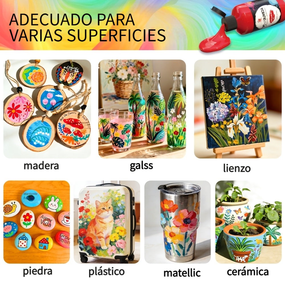 TBC The Best Crafts Juego de 24 Pinceles de Colores, 10 Pinceles Profesionales + Esponja + Cuchillo de Pintura, Incluye 250 ml (8.45 oz) de Pintura Acrílica por Cada Uno, No Tóxico, para Uso Artístico Profesional