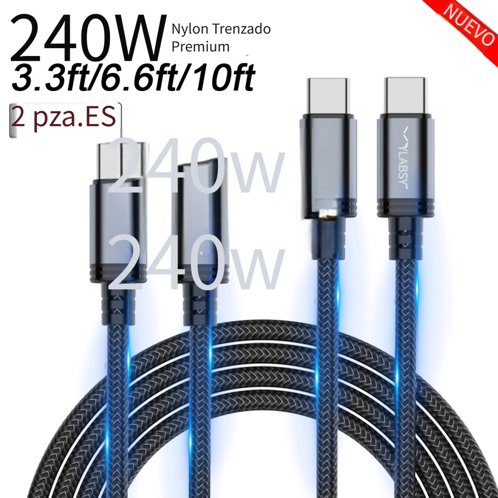 Cable USB-C de carga rápida 240W para móvil tableta y portátil | 240W y 201.17 cm
