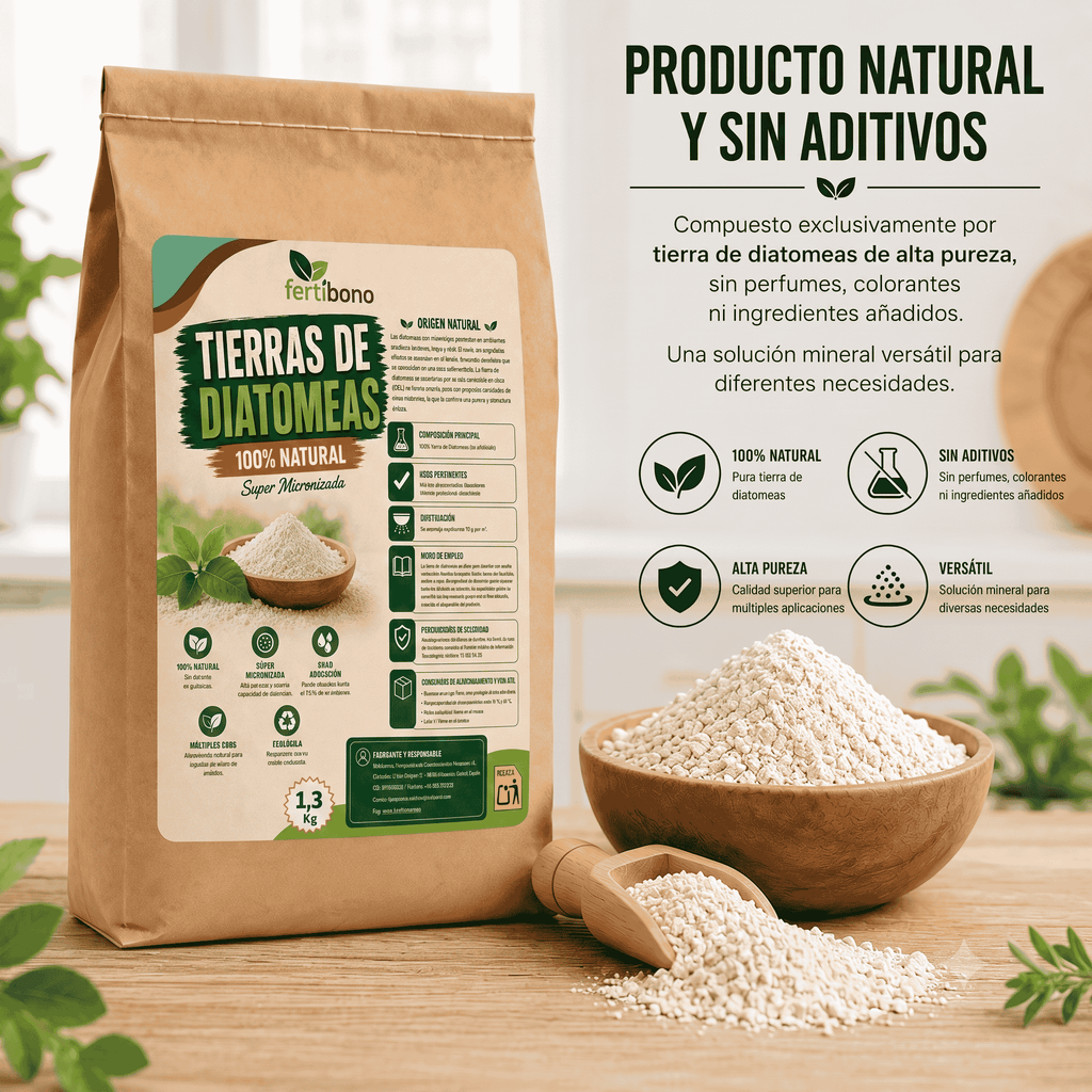 Tierra de Diatomeas Premium – 100% Natural | Polvo Ultrafino 1,3 kg |Múltiples Aplicaciones | Alta Pureza Super Blanca | Vegano y Seguro