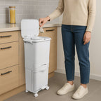 Papelera de reciclaje de clasificación selectiva con pedal. ruedas y asa de doble 38/42L