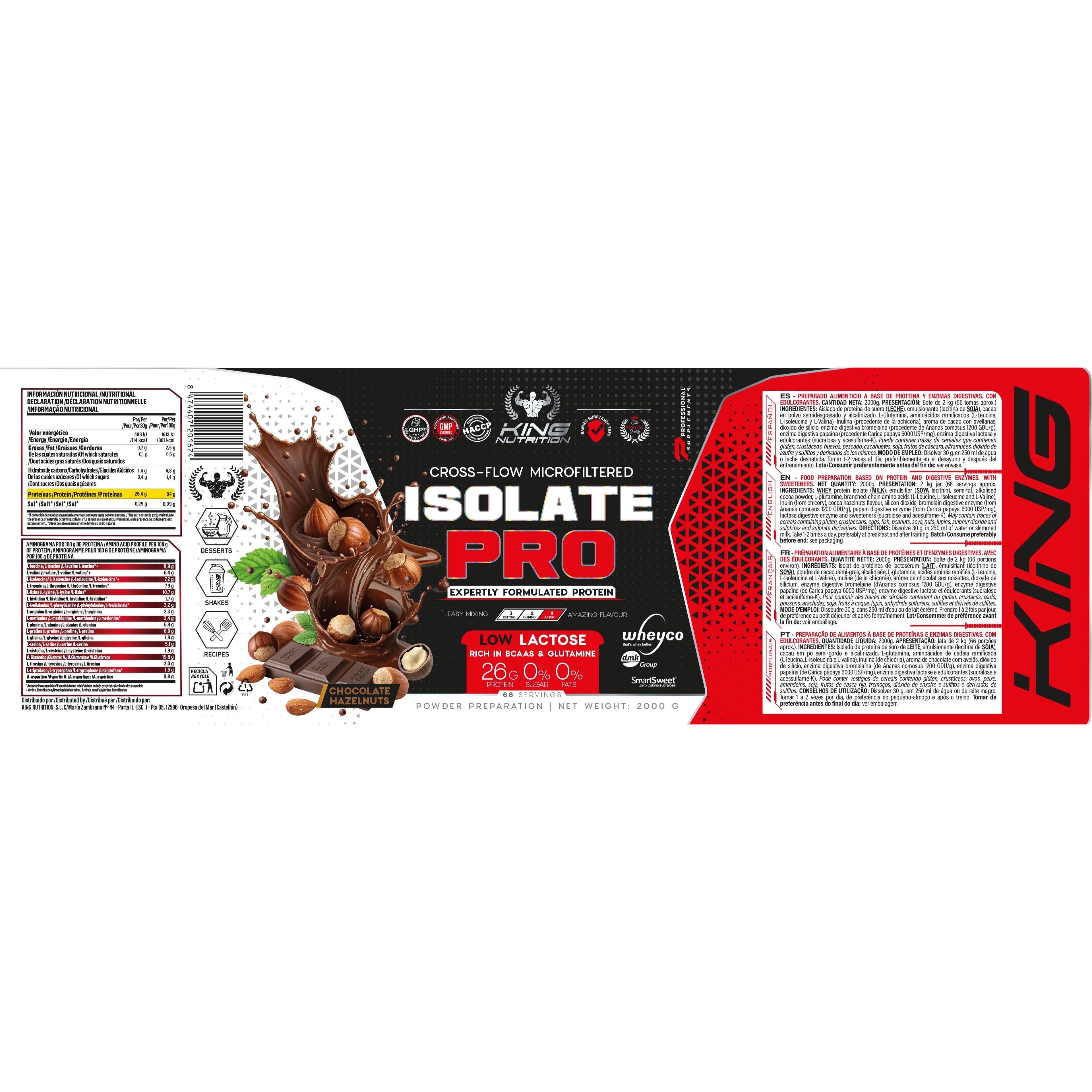 King Nutrition Pro Isolate 2kg proteina isolada baja en grasa