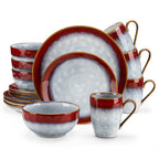 Juego de vajilla de gres de 16 piezas estilo moderno para 4 personas - Platos, cuencos y vajilla con esmalte cocido en horno, platos y cuencos redondos para comidas diarias, entretenimiento festivo, montaje de mesa elegante o uso comercial
