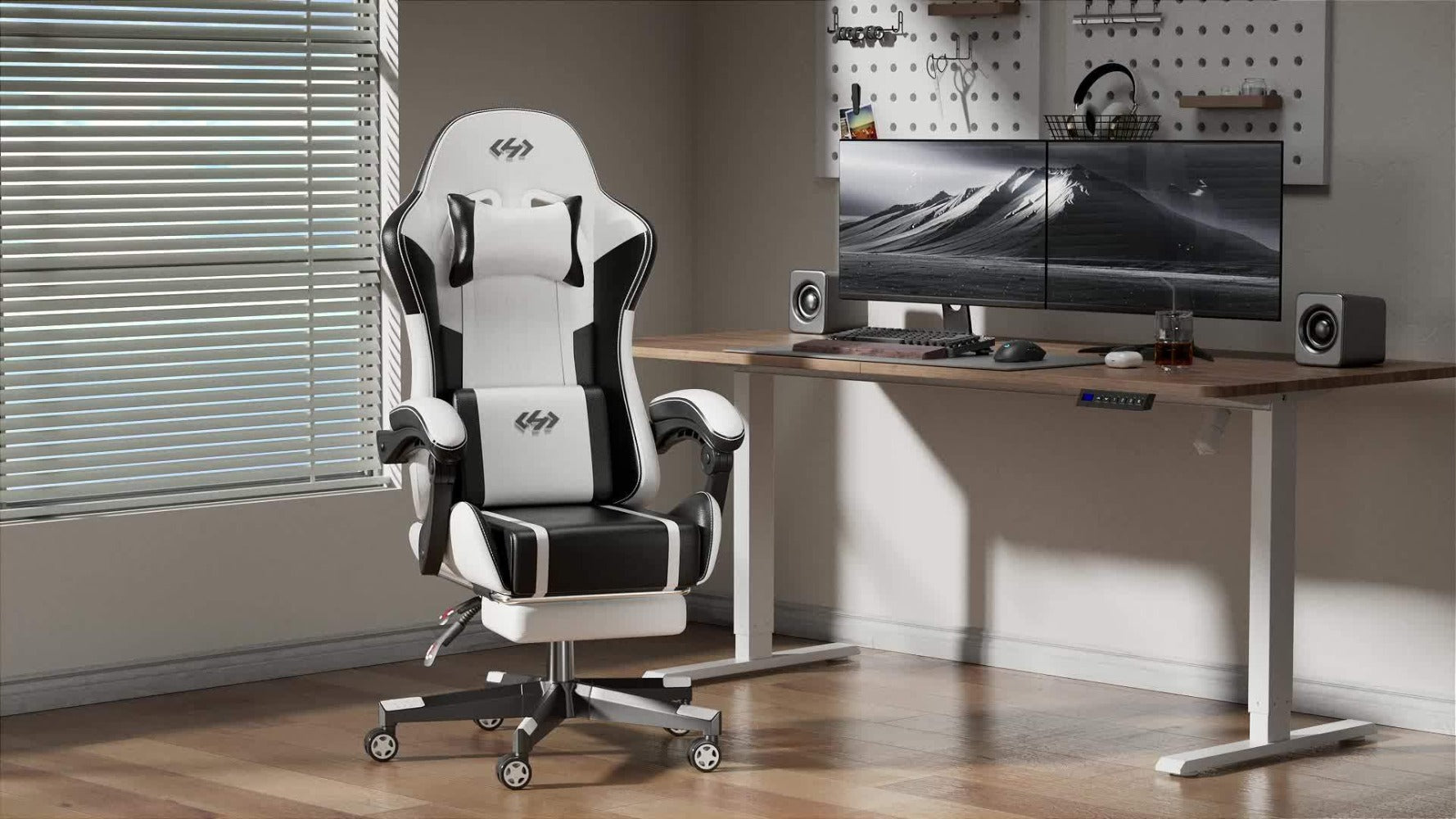 Silla Gaming con Masaje Lumbar Incorporado, Diseño Ergonómico Soporte Lumbar Ajustable y Reposacabezas, Silla de Computadora Giratoria de 360 Grados Reclinable para Oficina, Ideal para Juegos/Trabajo de Larga Duración