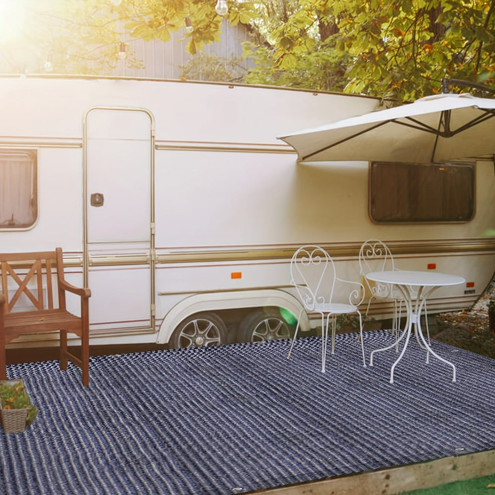 Colchoneta de Camping de Alta Calidad - Transpirable - Antideslizante - Gris Azulado - con 12 Agujeros, 13 Estacas y Bolsa de Transporte - 250/300/350/400/500/550/600Cm
