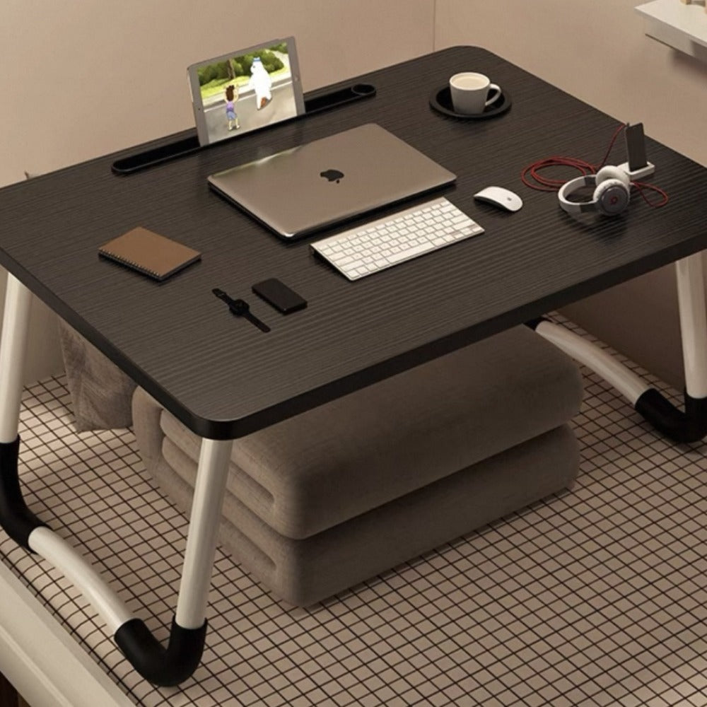 Mesa plegable multifunción para cama y sofá con portavasos, 60×40×28 cm, mesa auxiliar con atril para leer en la cama, bandeja multifunción para ordenador, libros, trabajo y estudio en casa (con cajón / sin cajón)