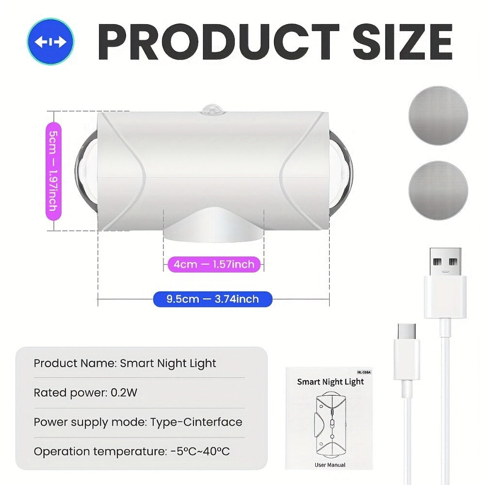 4/2/1 Luz Nocturna LED Inteligente con Sensor de Movimiento, 3 Modos de Iluminación, Cambio de Color RGB, Montaje Magnético Recargable USB para Entrada, Dormitorio y Armario