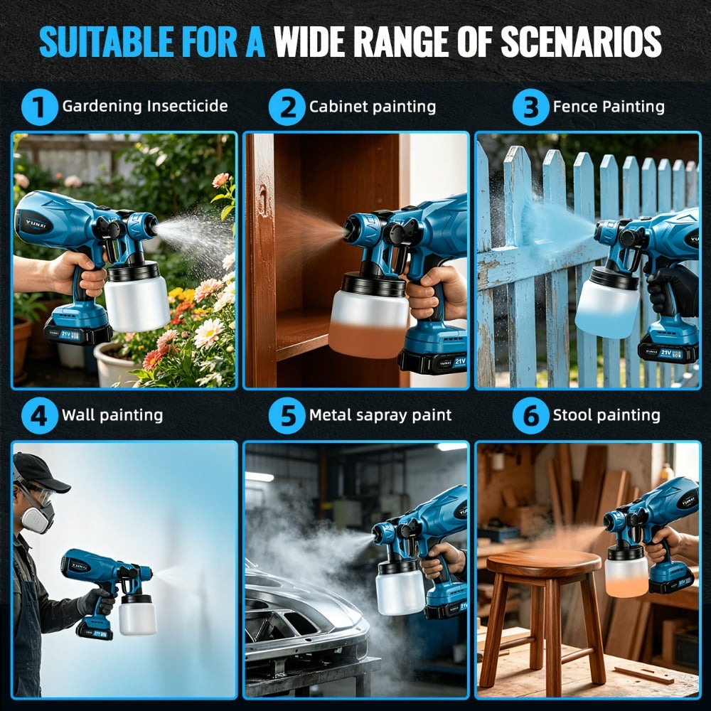 Pistola de pulverización inalámbrica de alto rendimiento 2026, alimentada por batería de iones de litio, equipada con batería y cargador, diseño portátil, adecuada para proyectos de pintura, pulverización profesional, estructura duradera, entusiastas del