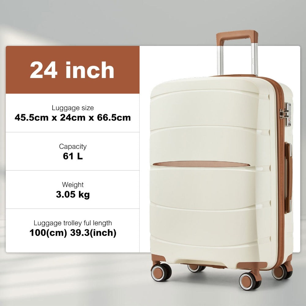 1/3 piezas de 20 pulgadas, 24 pulgadas y 28 pulgadas, maleta KONO, carrito, estuche de viaje - polipropileno, ligero, carcasa dura, 4 ruedas giratorias dobles y cerradura TSA