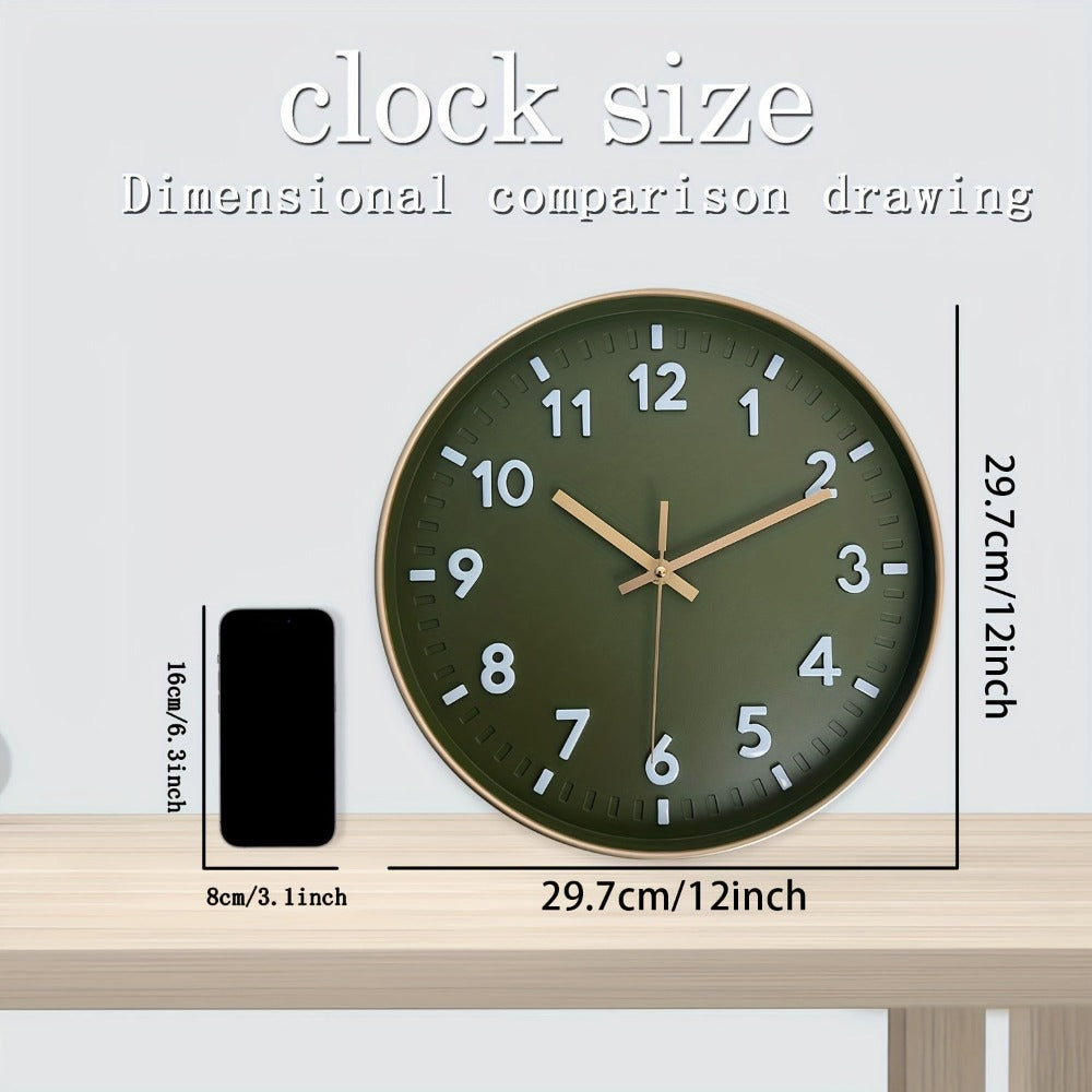 Reloj de pared digital 3D moderno y minimalista de 30.48 cm, marco de plástico dorado y fondo verde oscuro - Movimiento de cuarzo silencioso, funciona con pilas (pila AA no incluida) - Decoración elegante para el hogar para sala de estar, cocina u oficina