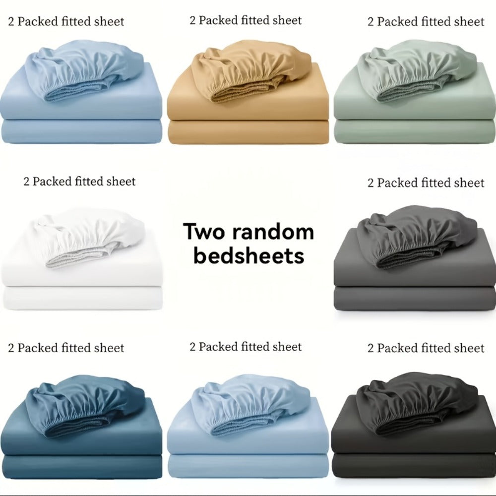 Paquete de 2 Sábanas Ajustables de 100% Poliéster Jersey 130gsm, Color Aleatorio, Sábana de Lino Completo, Falda de 30cm, Hipoalergénica, Sábana Transpirable, Adecuada Para Dormitorio, Residencia Estudiantil Y Habitación De Invitados, Lavable A Máquina, R