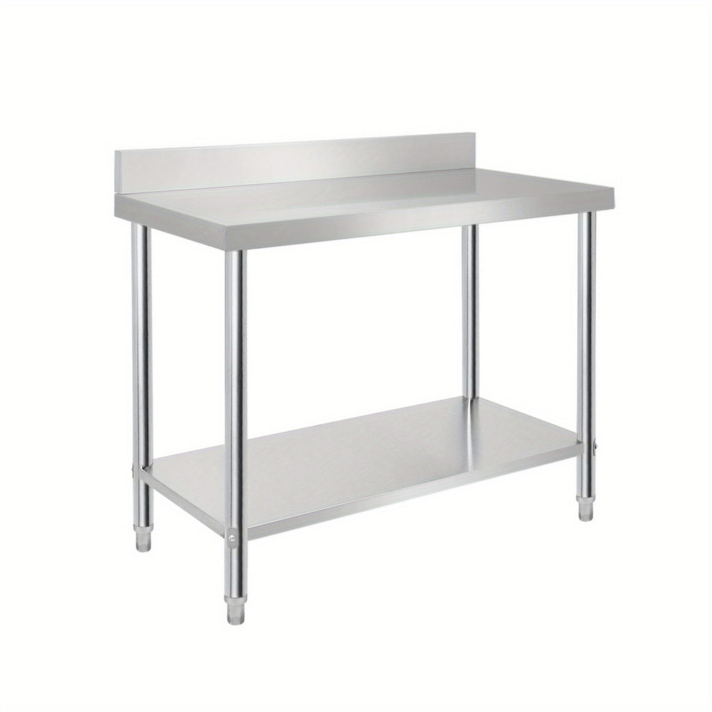 Encimeras de acero inoxidable para cocina con protector contra salpicaduras, incluye patas ajustables y estante inferior extra grande, carga máxima de 250 kg