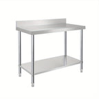 Encimeras de acero inoxidable para cocina con protector contra salpicaduras, incluye patas ajustables y estante inferior extra grande, carga máxima de 250 kg