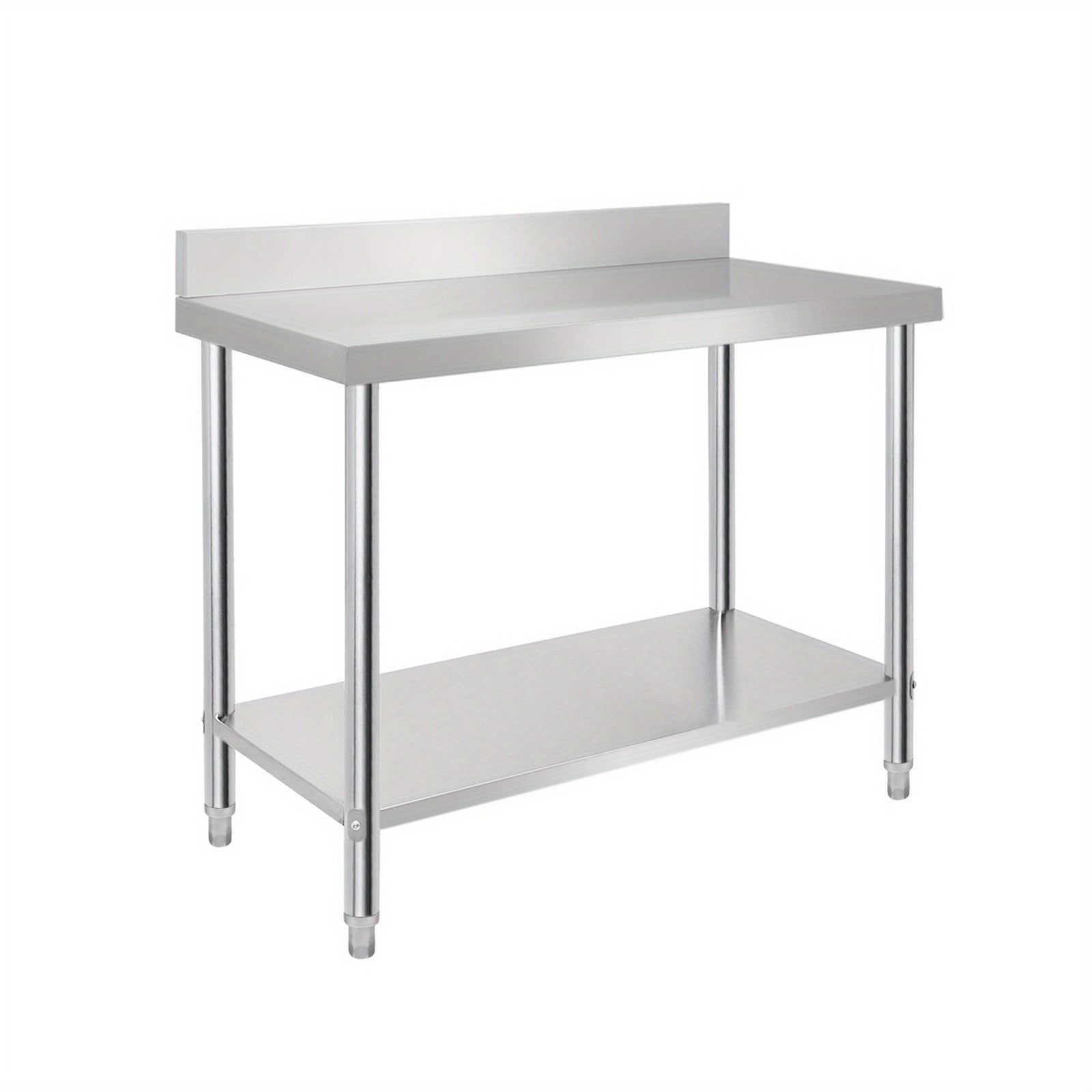 Encimeras de acero inoxidable para cocina con protector contra salpicaduras, incluye patas ajustables y estante inferior extra grande, carga máxima de 250 kg