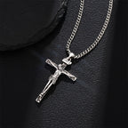 ARTPAGE 925 Plata Plateada, Collar de Cruz Pequeña de Jesús para Hombres, Moda Clásica, Longitud del Collar 60cm/24in, con Cadena de Extensión de 5cm/2in, Tamaño Ajustable Libremente, Regalo de Navidad o San Valentín con Caja de Regalo Exquisita