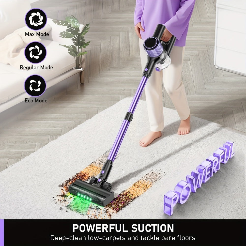 Aspiradora Inalámbrica de Alta Succión para el Hogar, Aspiradora Multiusos 10 en 1 con Cañón, Autonomía de 45 Minutos, 3 Modos de Succión con Luces LED Verdes Mejoradas y Cepillo Sin Enredos para Hogar, Pisos de Madera, Alfombras y Pelo de Mascotas