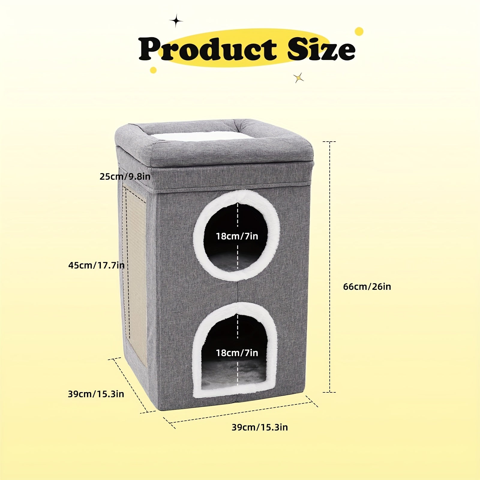 Rascador para gatos | Casa de Árbol para Gatos Moderna y Grande de 2 Pisos con Rascador, Cueva Oculta & Túnel, Mueble Doblable en Formato Caseta