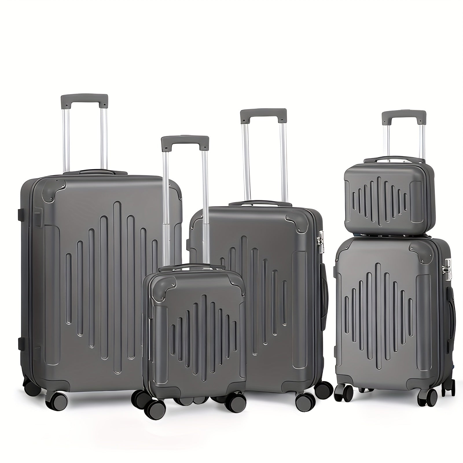 Juego de Equipaje 5 en 1, Maleta de Viaje con Estuche de Cosméticos, Juego de Maletas Rígidas con Ruedas Giratorias, Equipaje con Estuche de Tocado, Equipaje de Mano y 4 Protectores de Esquina, Maletas ABS Ligeras y Portátiles para Viajes y Negocios (12"1