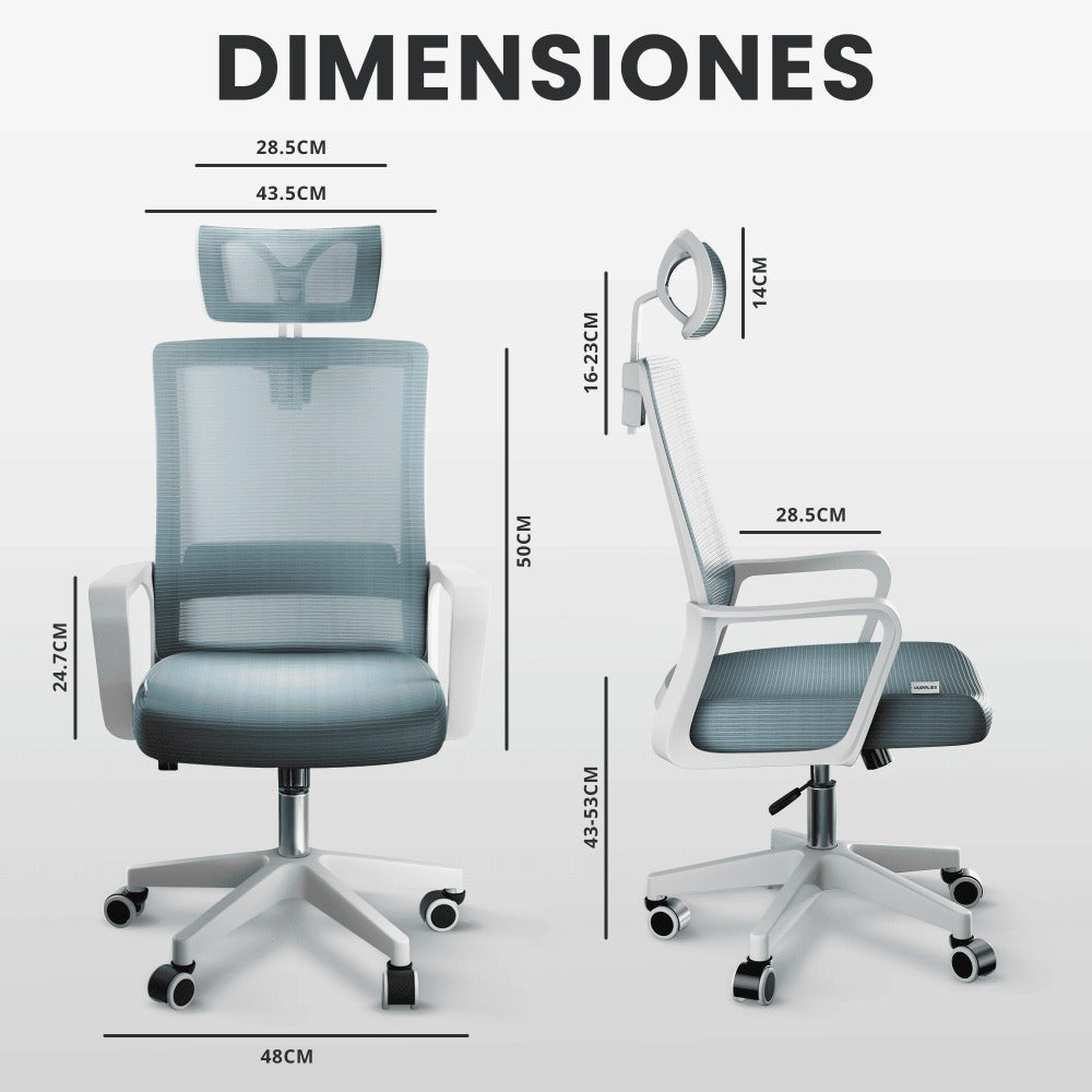 RELAXTY Silla de Oficina Ergonómica – Ajustable y Reclinable con Reposacabezas, Soporte Lumbar, Malla Transpirable y Ruedas 360° | Soporta Hasta 100 kg