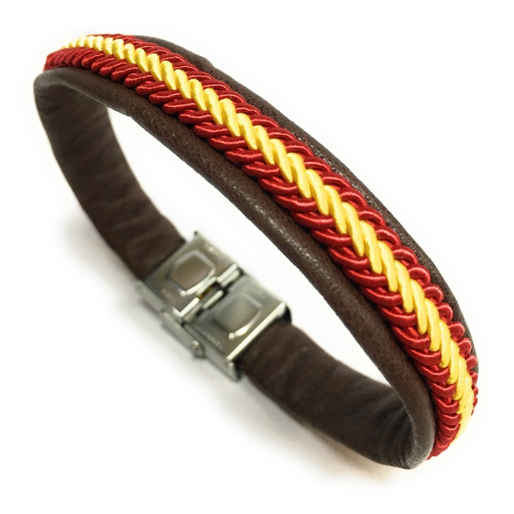 Pulsera De Piel Bandera De España (Hecho a Mano) | Complementos de Moda Unisex para Hombres y Mujeres de Estilo Atemporal y Elegante | Regalos Originales y Exclusivos