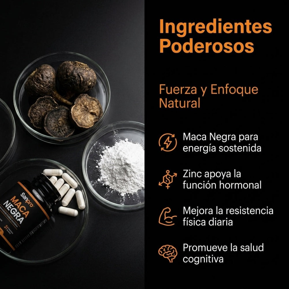 Maca Negra Cápsulas con Zinc 10:1 Extracto de Lepidium Meyenii 180 Cápsulas Complemento Alimenticio | 200 mg Maca Negra + 10 mg Zinc (100% VRN) | Fabricado en España | Envase 180 Cápsulas