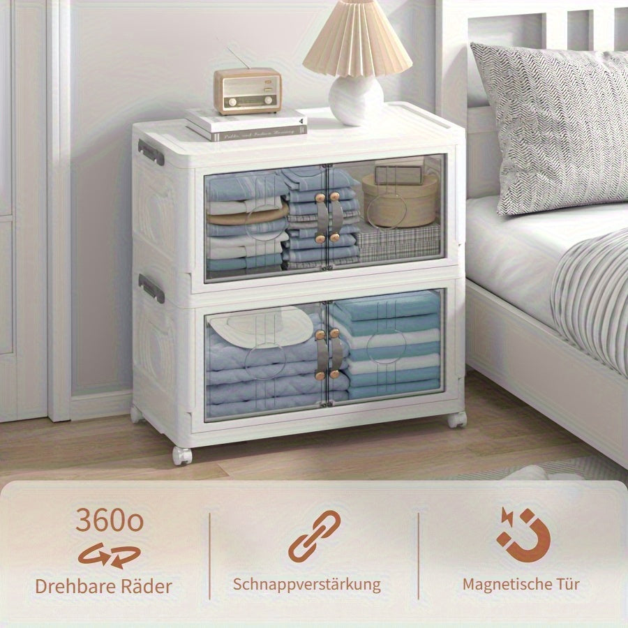 Cajas de Almacenamiento Apilables de 48QT con Tapa, Organizadores de Armario y Almacenamiento con Ruedas Bloqueables, Contenedores de Plástico Plegables para Gabinete, Oficina, Organización de Dormitorio, Paquete de 2/3/4/5 Cubos