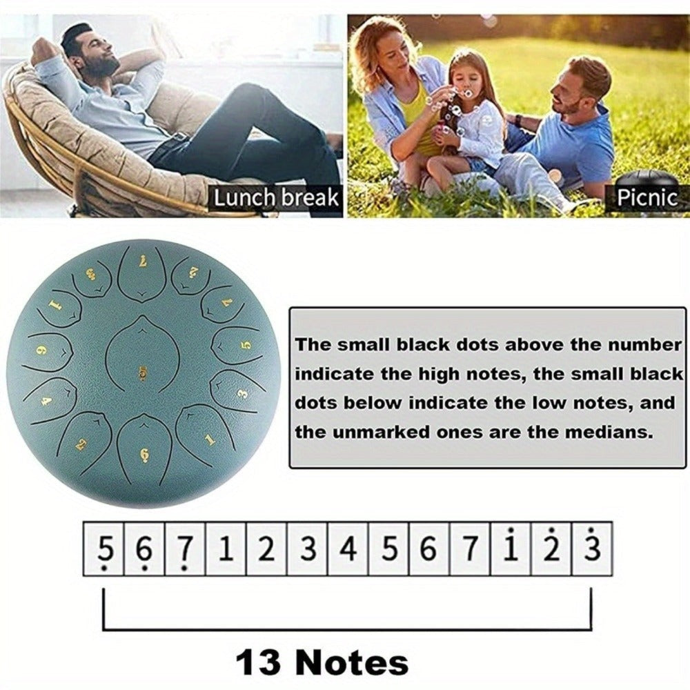 Tambor de lengüetas de acero de 12 pulgadas con 11 notas, completo con mazos de tambor, una bolsa de transporte y palillos de notas para terapia del sonido, meditación y yoga