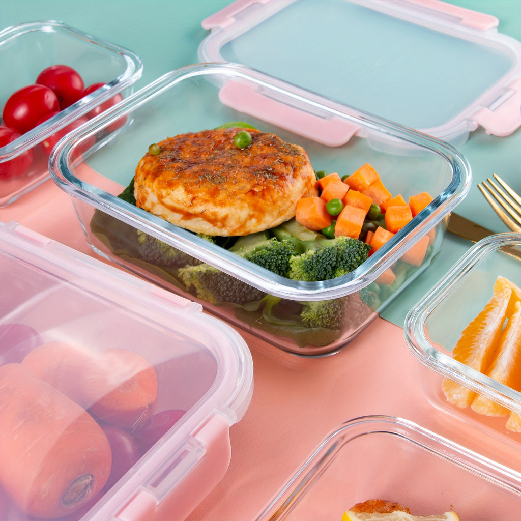 12 Paquete de Contenedores de Vidrio para Alimentos con Tapas Herméticas de Cierre a Presión - Contenedores Rectangulares para Preparación de Comidas, Aptos para Microondas y Lavavajillas, Diseño Apilable y Ahorrador de Espacio para Almacenamiento de Alim