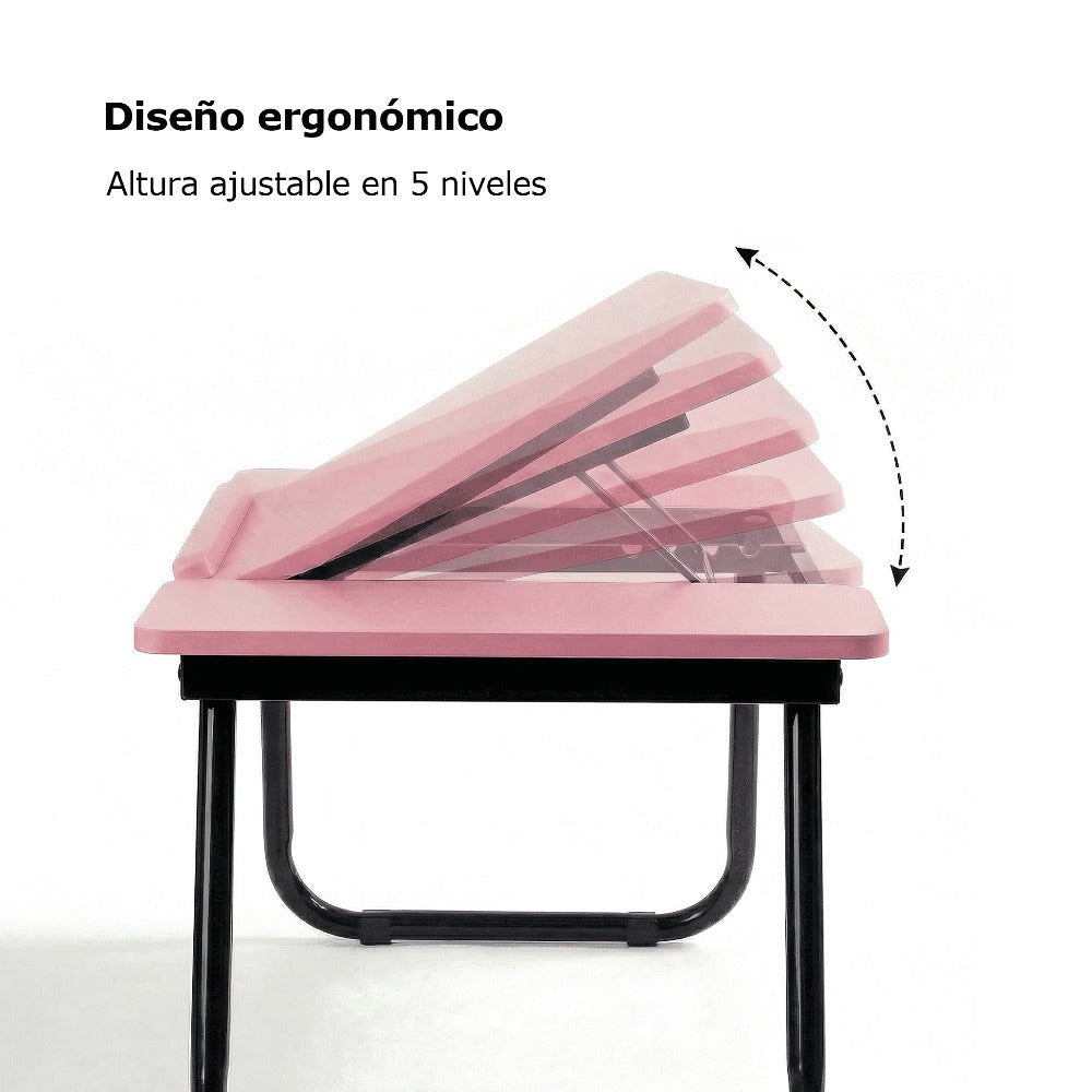Mesa plegable para cama y sofá con altura ajustable de 5 niveles, bandeja con superficie ajustable y portavasos, mesa pequeña multifunción para ordenador, libros, trabajo y estudio en casa (56x32x25cm)