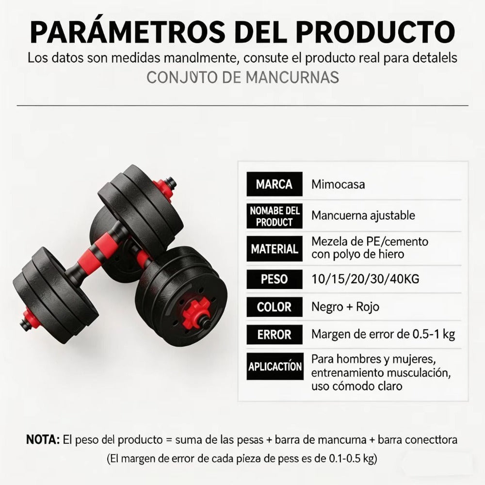 Mancuernas Ajustables de 30 kg, Juego de Pesas con Barra Libremente Combinable con Barras ConexióN, Pesos Fitness para Hombres/Mujeres.