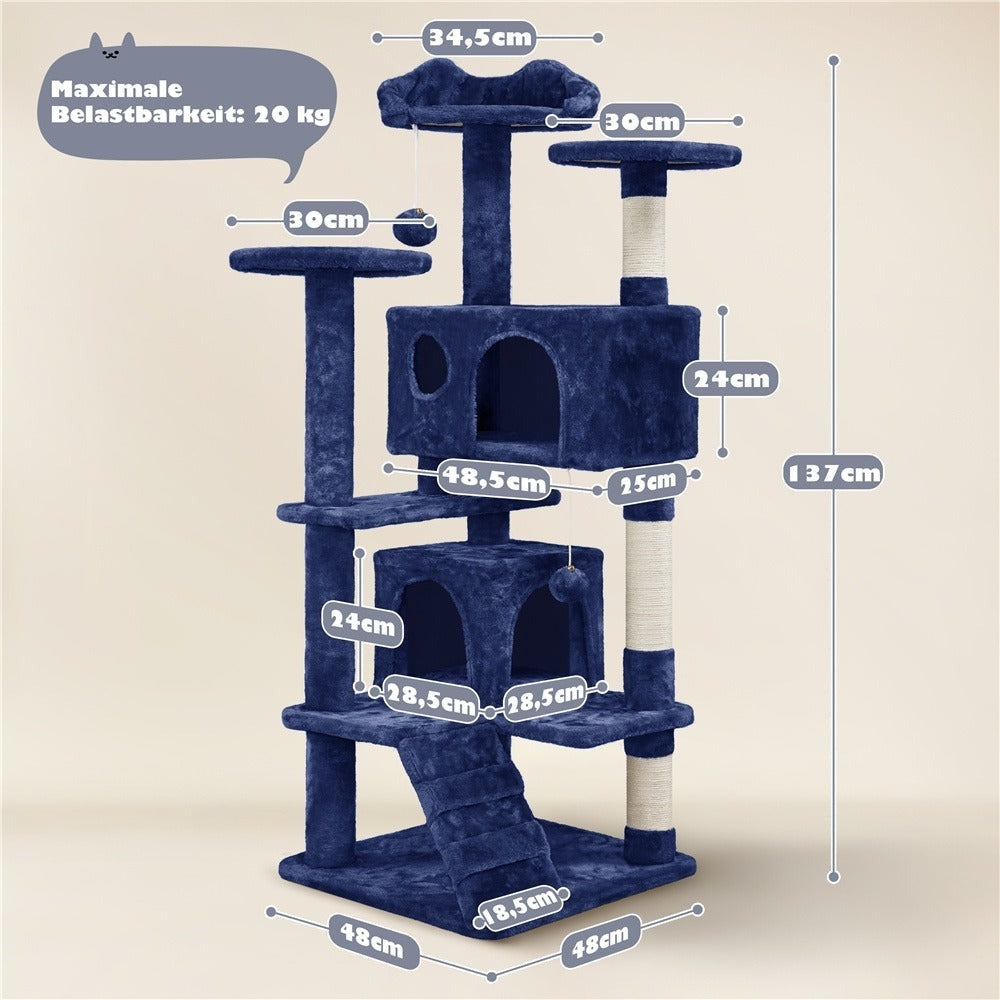 Costoffs Poste para Rascar de Gatos de 138 cm, Árbol Resistente con Pelota de Juego y Cueva para Gatos, Torre de Rascado y Escalada para Gatos, Casa para Gatos