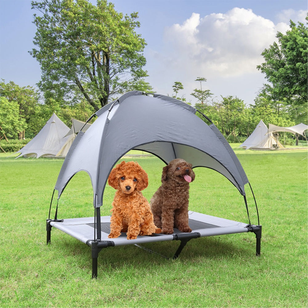 Cama para Perros con Dosel, Cama Elevada para Mascotas con Techo y Estructura de Hierro, Colchón para Dormir de Mascotas, Cama para Gatos, Gris, 76x61x76cm, 92x76x92cm, 122x92x102cm
