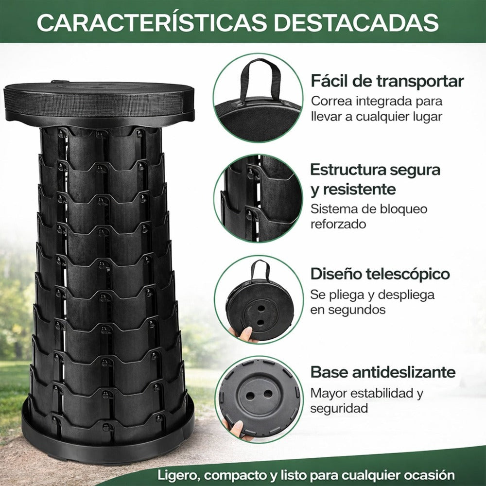 Silla y taburete plegables portátiles de alta resistencia - Diseño compacto y ligero, taburete plegable multifuncional ajustable de altura para camping, pesca, senderismo - Equipo de exterior duradero, regalo perfecto para pescadores, silla de camping con