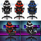 Silla Gaming, Silla de Ordenador con Cojín Lumbar, Reposacabezas, Reposapiés, Silla de Oficina Gaming Ajustable en Altura para Adultos, Niñas, Niños