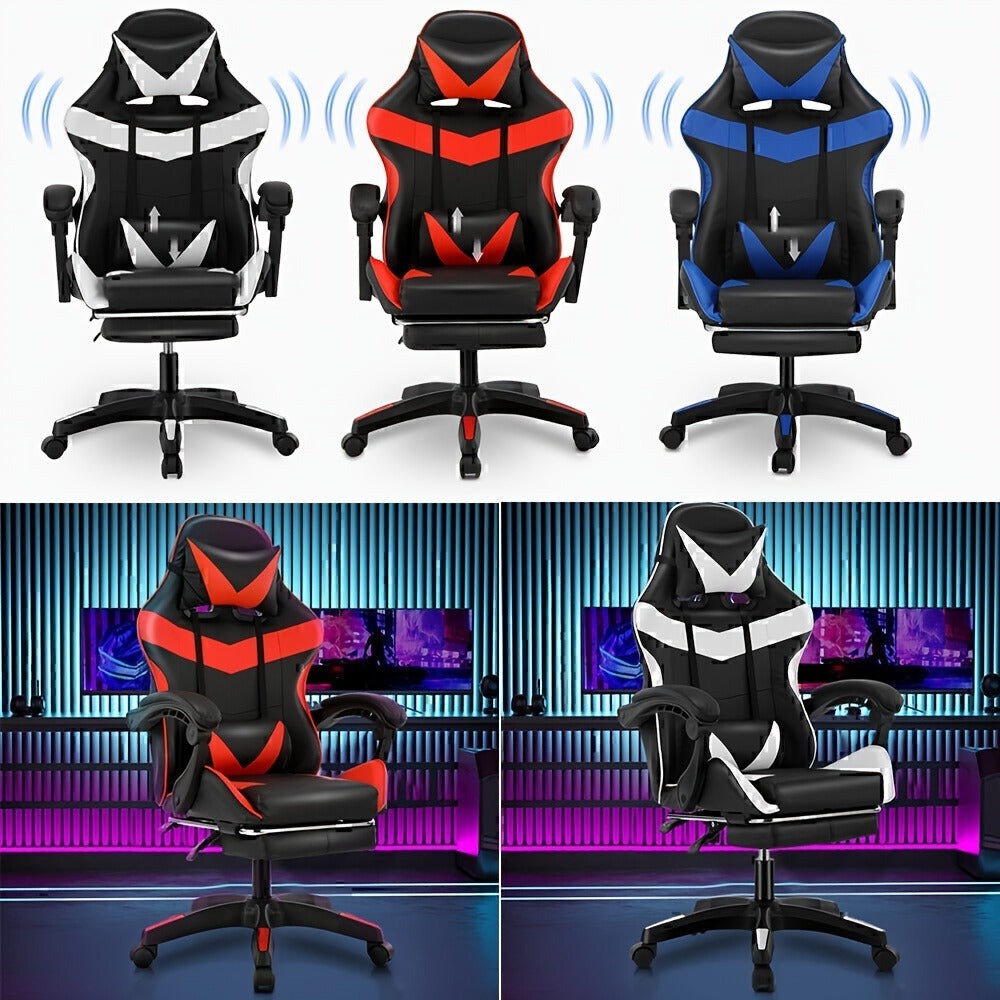 Silla Gaming, Silla de Ordenador con Cojín Lumbar, Reposacabezas, Reposapiés, Silla de Oficina Gaming Ajustable en Altura para Adultos, Niñas, Niños