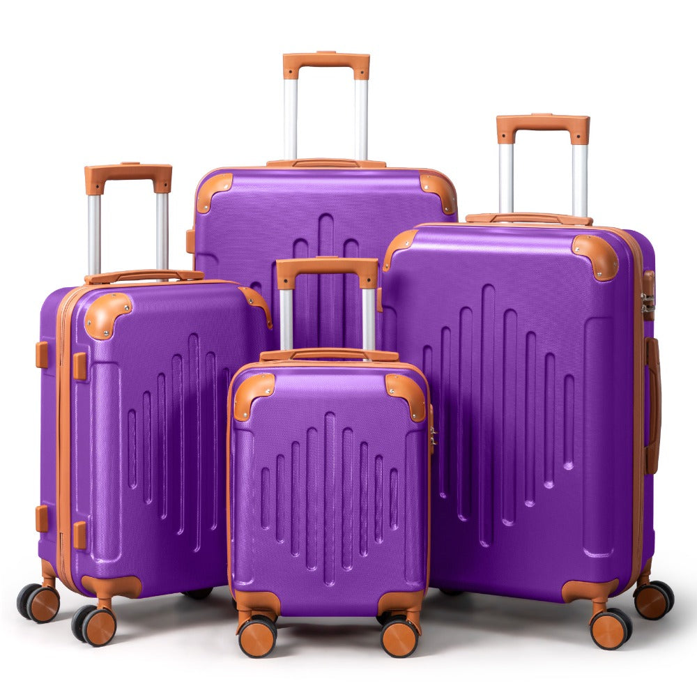 Juego de equipaje rígido morado oscuro combinado con marrón, 4/5 piezas, maleta rígida expandible con ruedas giratorias, equipaje de viaje ligero (12/16/20/24/28 pulgadas)