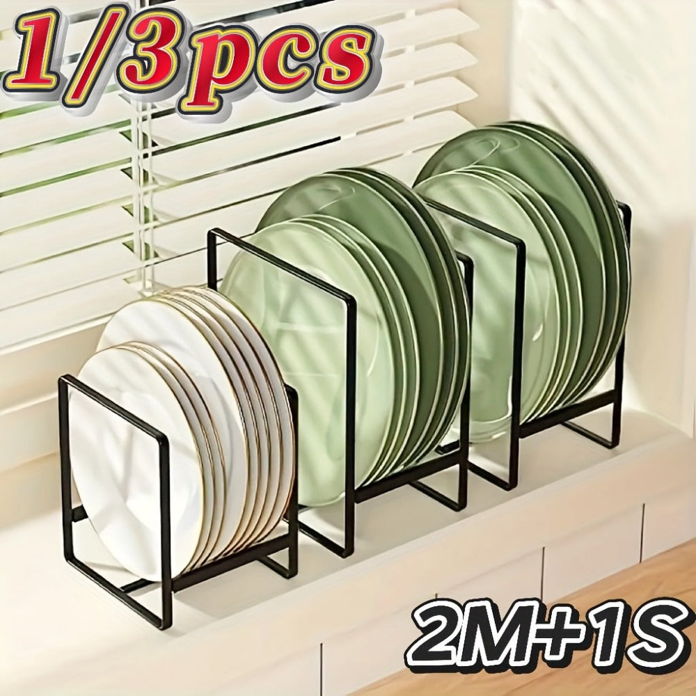 Organizador de Soportes de Platos de Metal de 1/3 piezas, Soporte Vertical para Platos, Construcción de Metal Duradera Anti-Caída, Ahorro de Espacio, Adecuado para Platos, Ollas, Tapas, Tablas de Cortar, Ideal para el Hogar, Uso en Restaurantes