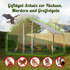 Gallinero 3x2m, Jaula Exterior para Gallinas de Rango Libre, Recinto con Cerradura de Seguridad, Malla Recubierta y Techo de PE, Adecuado para Gallinas, Patos, Conejos y Otros Animales Pequeños