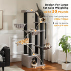 Árbol para Gatos Grande - Torre para Gatos de 170 cm de Altura para Gatos Adultos de Interior con 13 Postes de Rascado Negros Gruesos (10.9 cm), Condominio para Gatos de Múltiples Niveles, Plataforma Súper Grande y Hamacas para Maine Coon de 9 kg