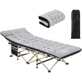 Cama de camping plegable con colchón, tumbona de jardín, cama de invitados con bolsillo lateral y bolsa de transporte para vacaciones en el jardín, oficina, interior y exterior.