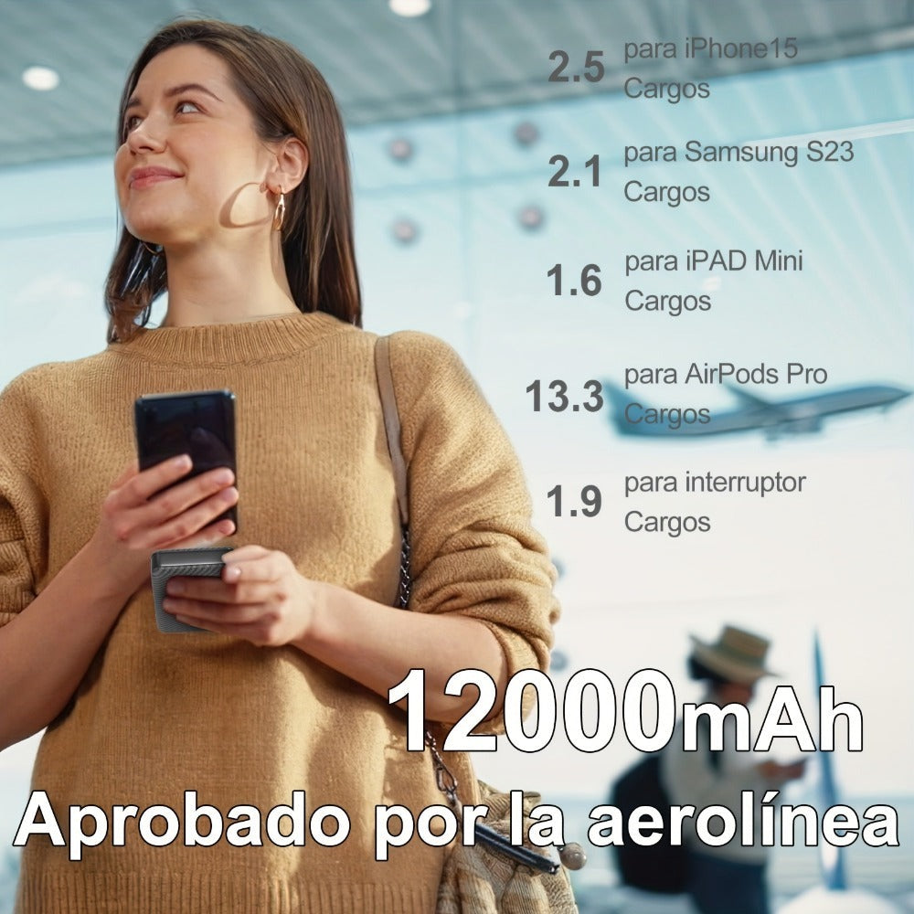 Batería de 12000mAh para Chaleco Calefactor - Power Bank de 5V 2.4A para Chaqueta Calefactora, Sudadera con Capucha y Pantalones, Cargador Portátil USB C Powerbank Compatible con iPhone 16/15/14/13/12/11 Pro/Pro Max, iPad, Samsung, Tablet y Más.