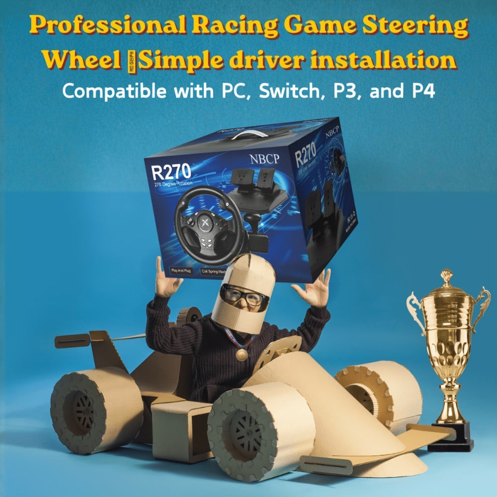 Volante de juego de carreras NBCP con pedales, volante de 270° con retroalimentación de fuerza, para PC, PS4/PS3, Android, simulador de carreras Real Racing