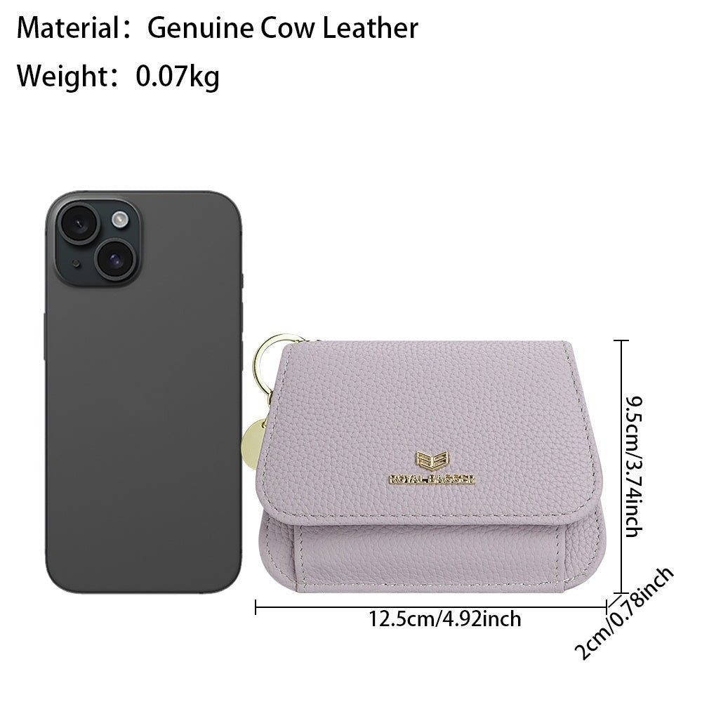 Royal Bagger Cartera Corta de Cuero Auténtico de Vaca para Mujer, Monedero con Bloqueo RFID, Múltiples Ranuras para Tarjetas y Llavero 2443