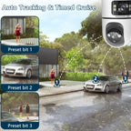 Cámara IP Inalámbrica de Doble Lente, Cámara de Seguridad PTZ para Exteriores con WiFi 2.4G, Pantalla Dual, Seguimiento Automático, Visión Nocturna, Audio Bidireccional, Detección de Movimiento para Seguridad en Hogar, Calle y Monitoreo