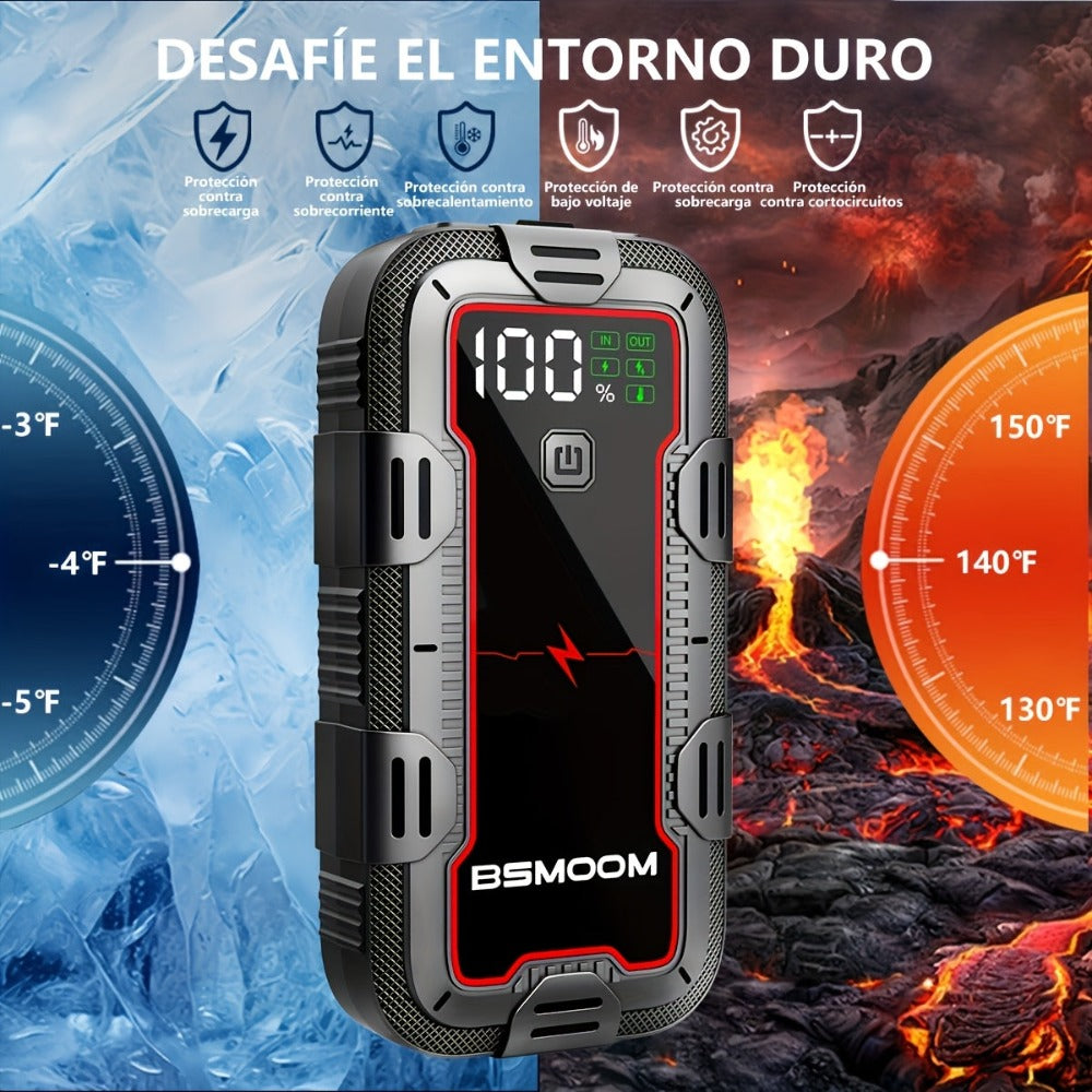 Arrancador de coche de 12V, arrancador de coche portátil, 9500A de pico, potenciador de batería de coche, banco de energía cargador de teléfono móvil, luz LED, pantalla digital LCD (apto para todos los motores de gasolina o diésel de 10.0L)